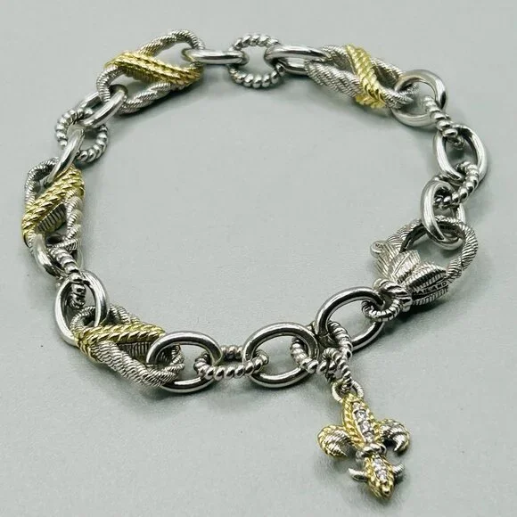 Judith Ripka FLEUR DE LIS Bracelet Sterling Silver & 14k Gold - Picture 1 of 8